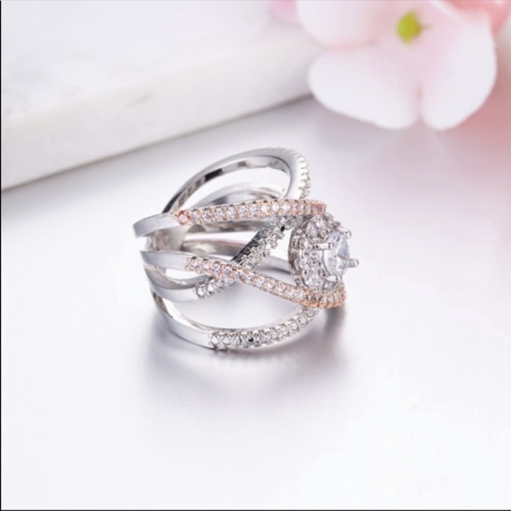 NEW ROSE GOLD 925 STERLING SILVER DIAMOND RING - Picture 5 of 5
